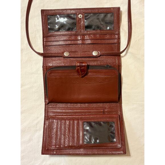 Brighton Vintage Wallet Crossbody Brown Leather Expandable Lots of Pockets - Picture 5 of 10